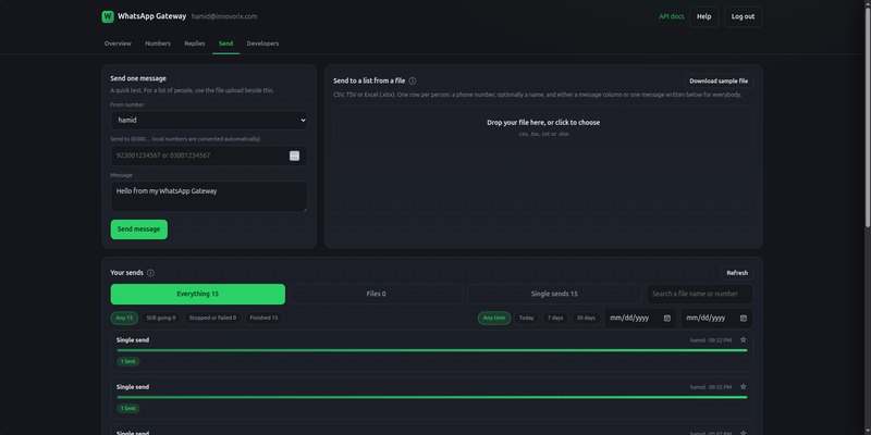 WhatsApp Gateway in use